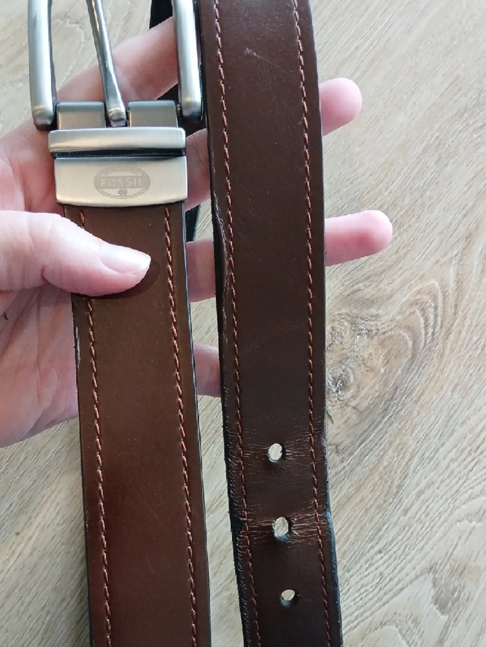Fossil Mens 36 Brown Leather Men's Belt with Silver Buckle